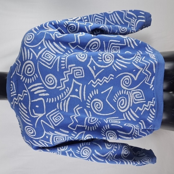 Vintage UnionBay AOP swirls print baby blue & white LG pullover sweatshirt - Picture 4 of 6